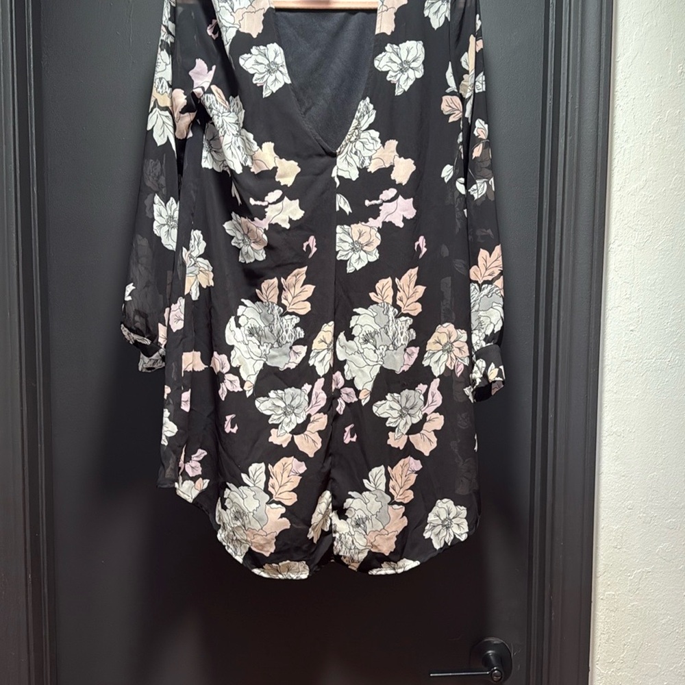 Source Unknown Black Floral Wrap Blouse